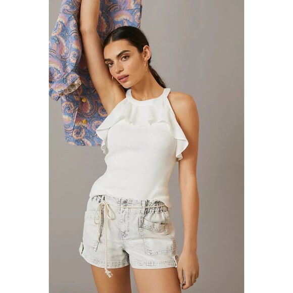 Anthropologie Tops - Maeve Anthropologie Ruffled Rib Halter Tank Blouse Top Sleeveless White S 251183